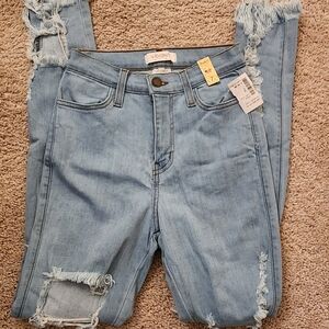 Vibrant Women's Sky Blue Ripped Boyfriend Jeans Sz.7